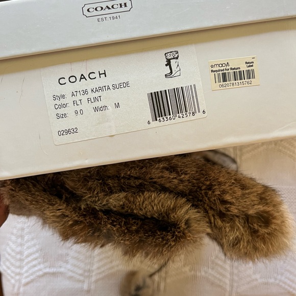 COACH Beige Karita Rabbit Fur & Suede Boots Sz 9, Leather Lined, - Picture 10 of 14